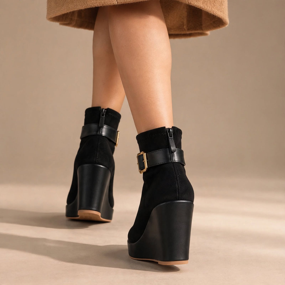The Lucerne Buckle Wedge Bootie – Taupe