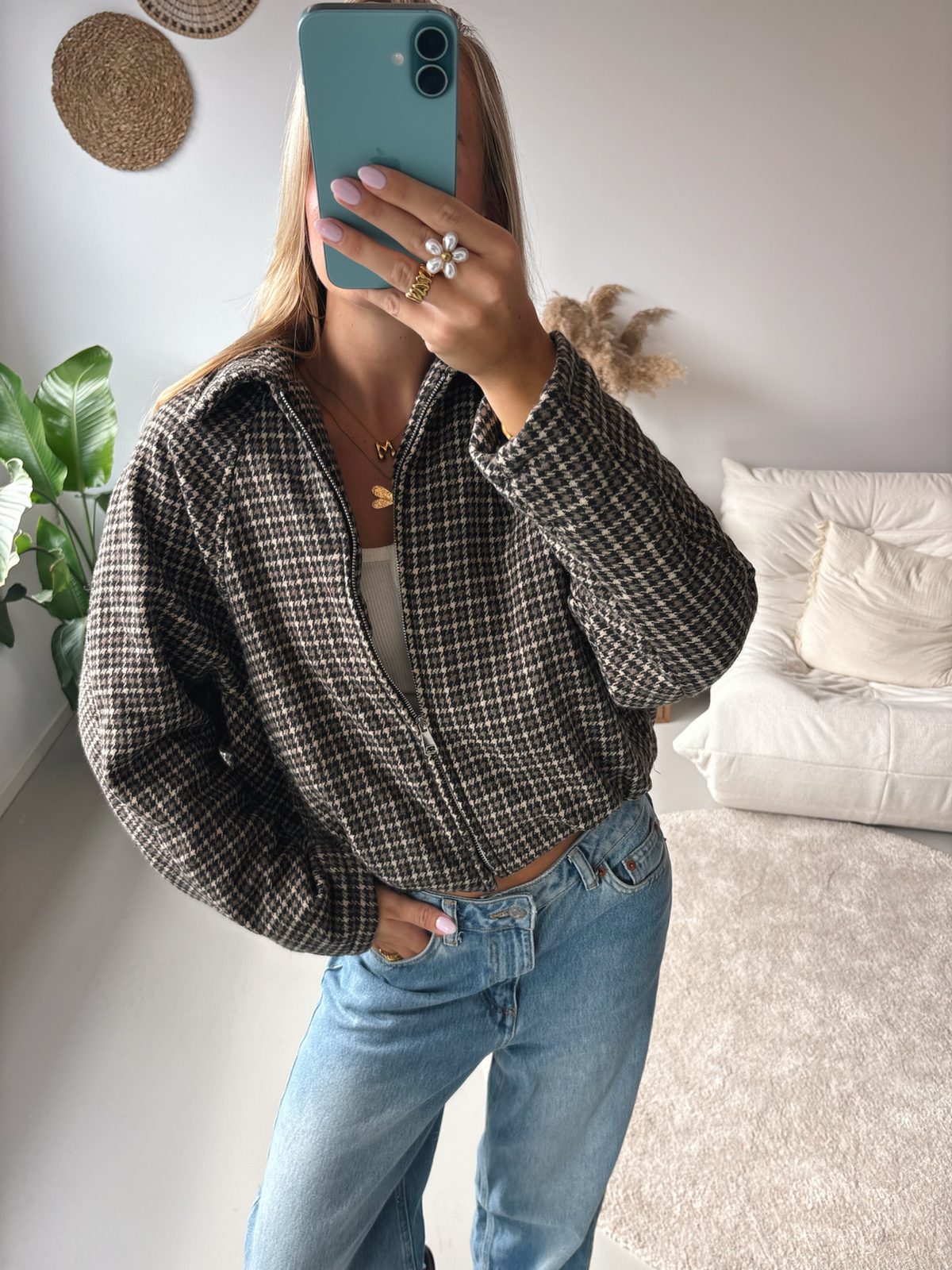 Cropped Check Jacket