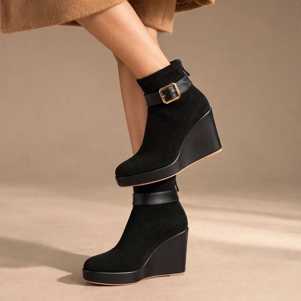 The Lucerne Buckle Wedge Bootie – Taupe