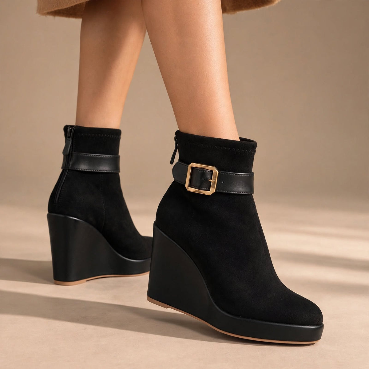 The Lucerne Buckle Wedge Bootie – Taupe