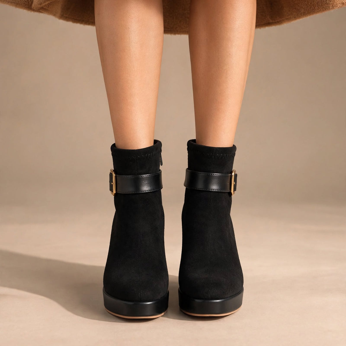 The Lucerne Buckle Wedge Bootie – Taupe