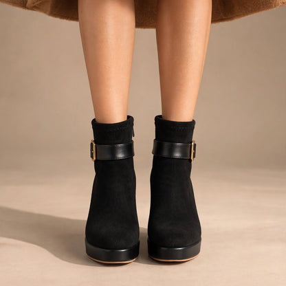 The Lucerne Buckle Wedge Bootie – Taupe