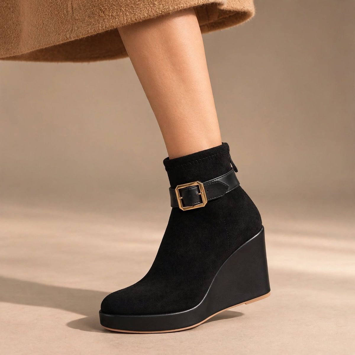 The Lucerne Buckle Wedge Bootie – Taupe