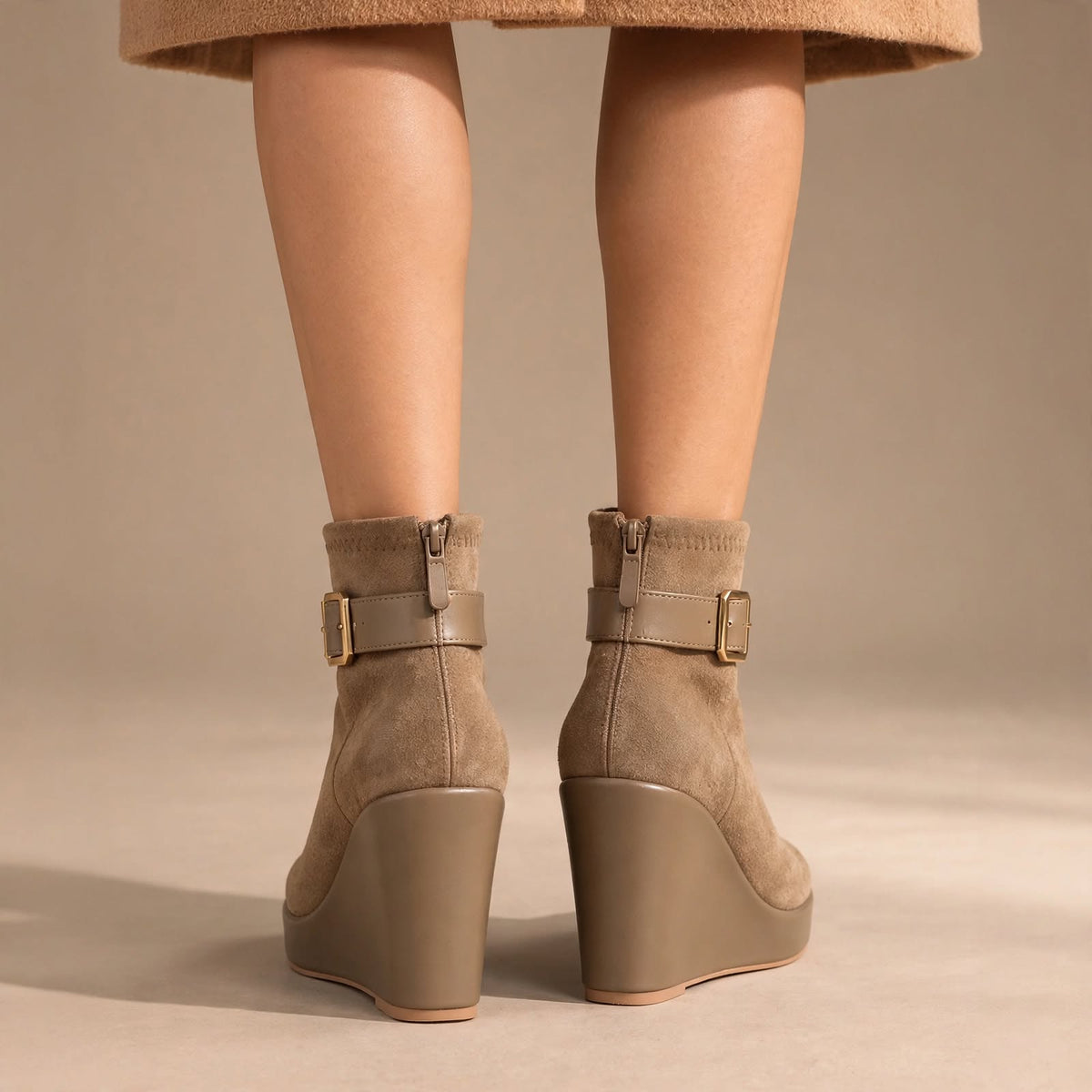 The Lucerne Buckle Wedge Bootie – Taupe
