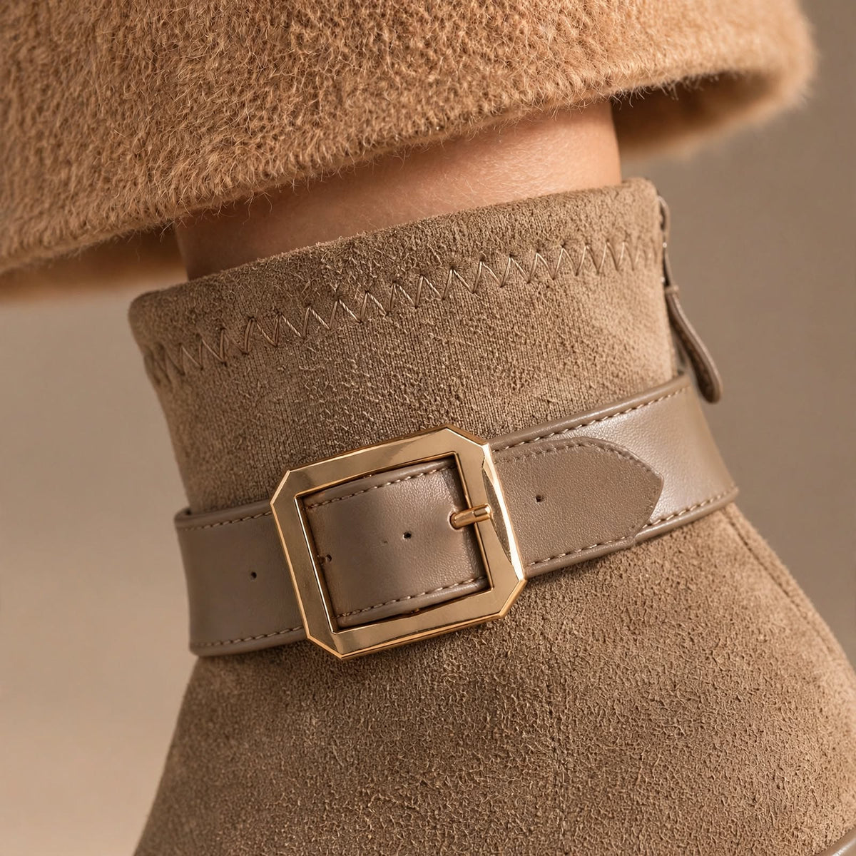 The Lucerne Buckle Wedge Bootie – Taupe
