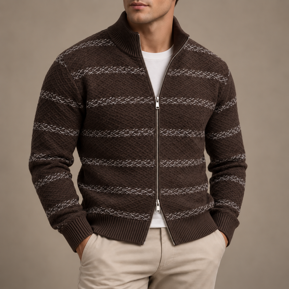 Keaton Diamond-Knit Zip Cardigan