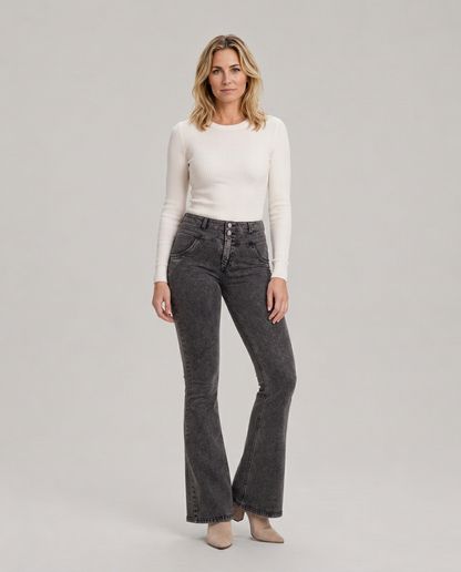 Cleona | Mid-Rise Flared Stretch Denim Jeans