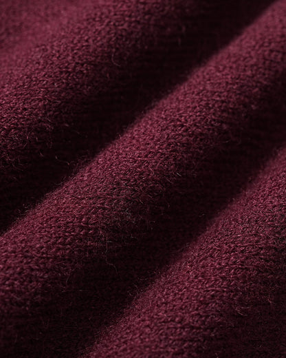 Wine Red Round Neck Casual Knit Cardigan