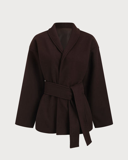 Coffee Belted Shawl Coat